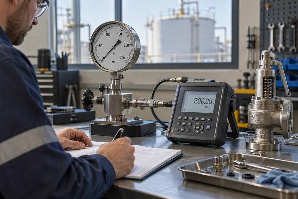 Calibration, tank gauging and valve testing — Illustrative service image